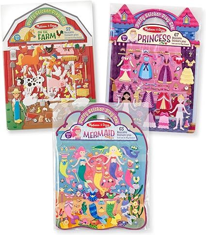 Melissa & Doug Reusable Puffy Sticker Play Set 3 Pack: On The Farm, Princess and Mermaid | Amazon (US)