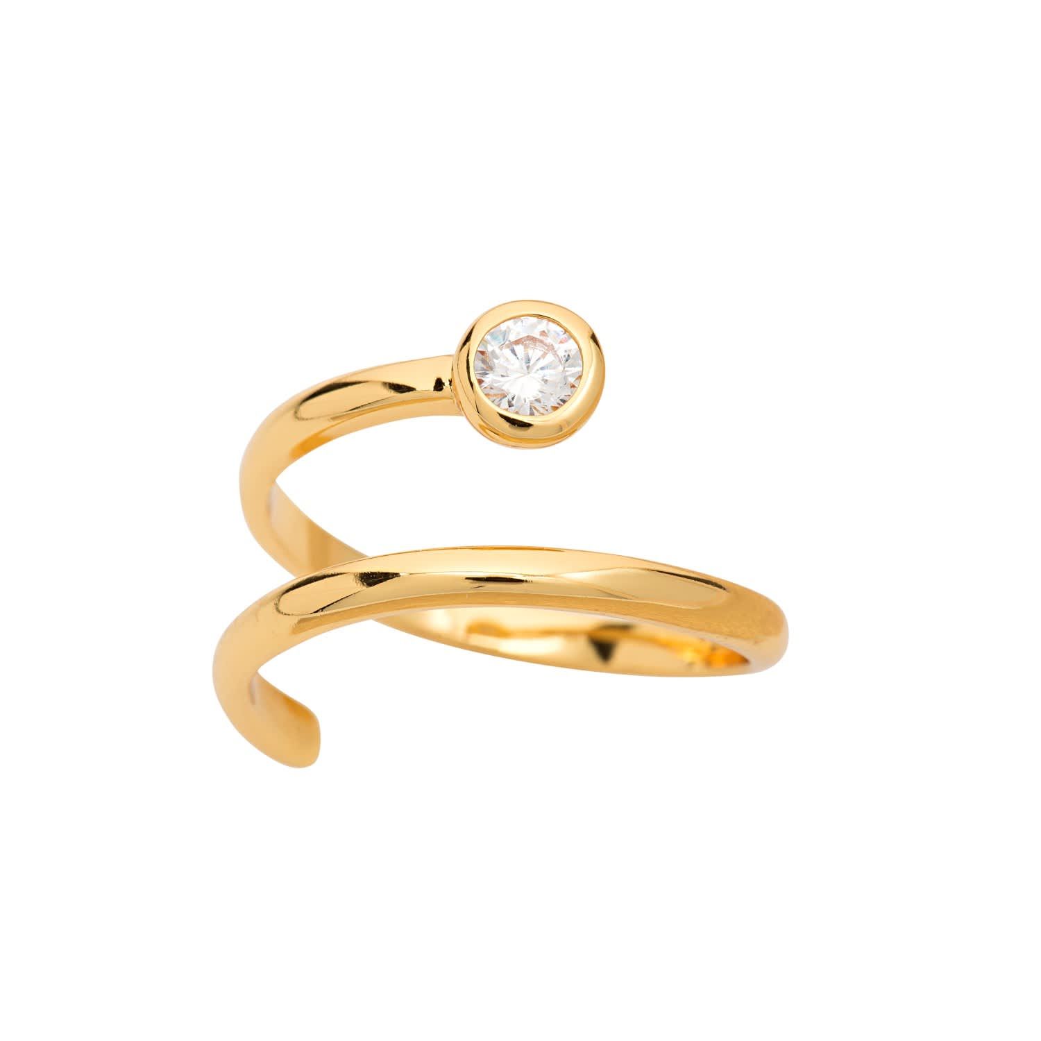 Gold Adjustable Spiral Ring With Clear Stone | Wolf and Badger (Global excl. US)