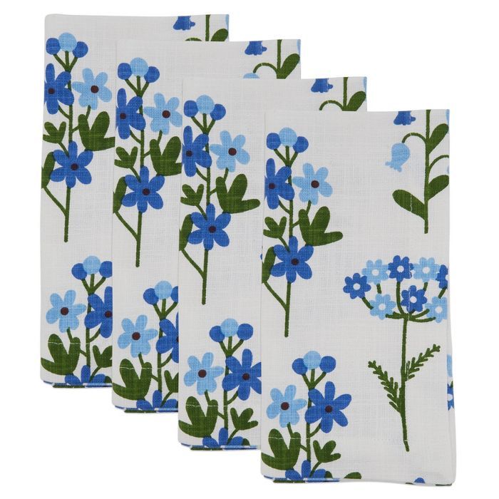 4pk Cotton Floral Table Napkins Blue - Saro Lifestyle | Target