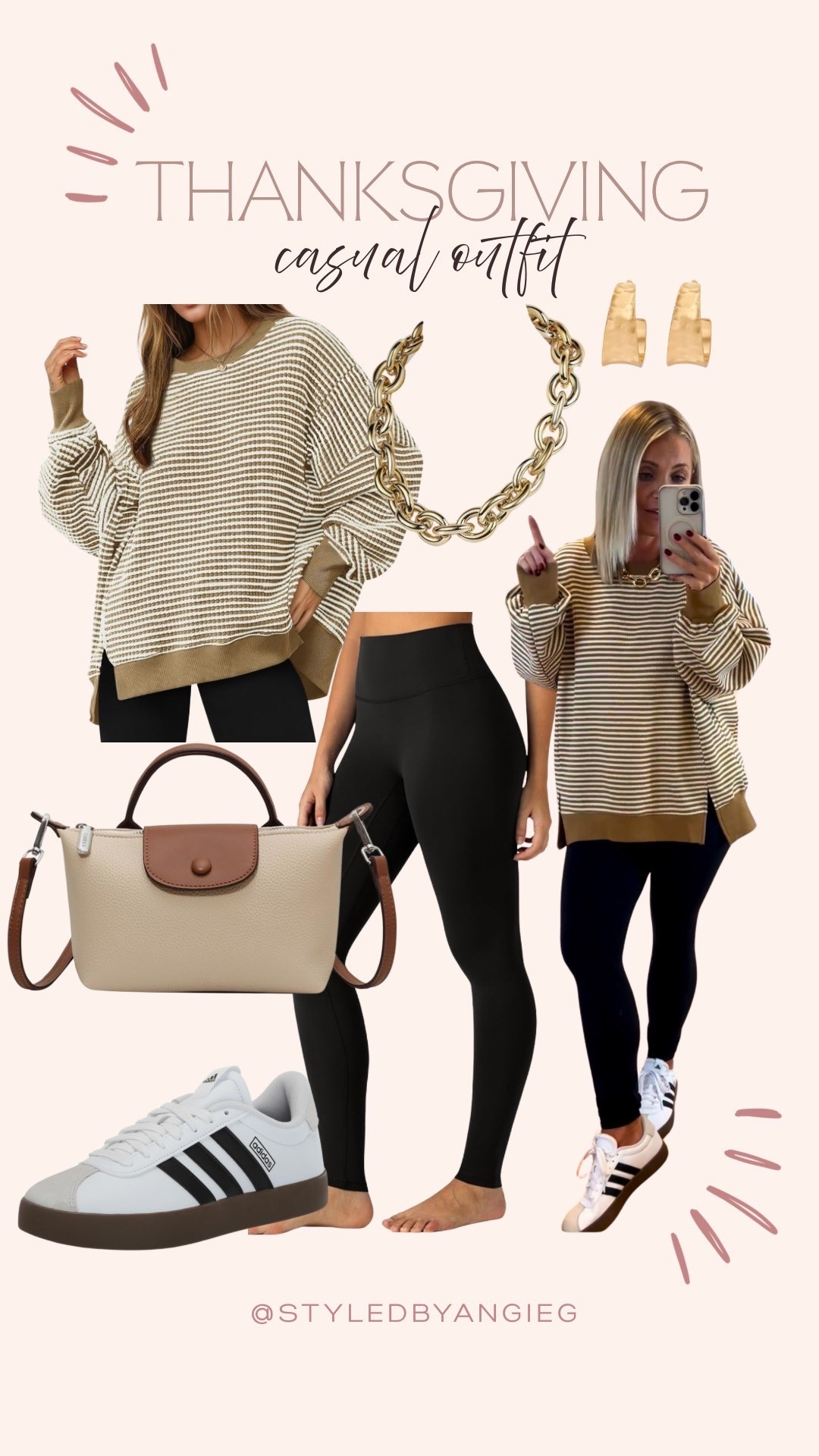 Thanksgiving is next week and I’m feeling all the comfy cozy vibes of this super cute outfit. I dressed it up with gold accents and the cutest Amazon bag to add a bit more to the look. I love that this striped top has a slight high-low look to it 😍
Comfy Thanksgiving outfit, casual Amazon finds

#LTKPetite #LTKHoliday #LTKSeasonal