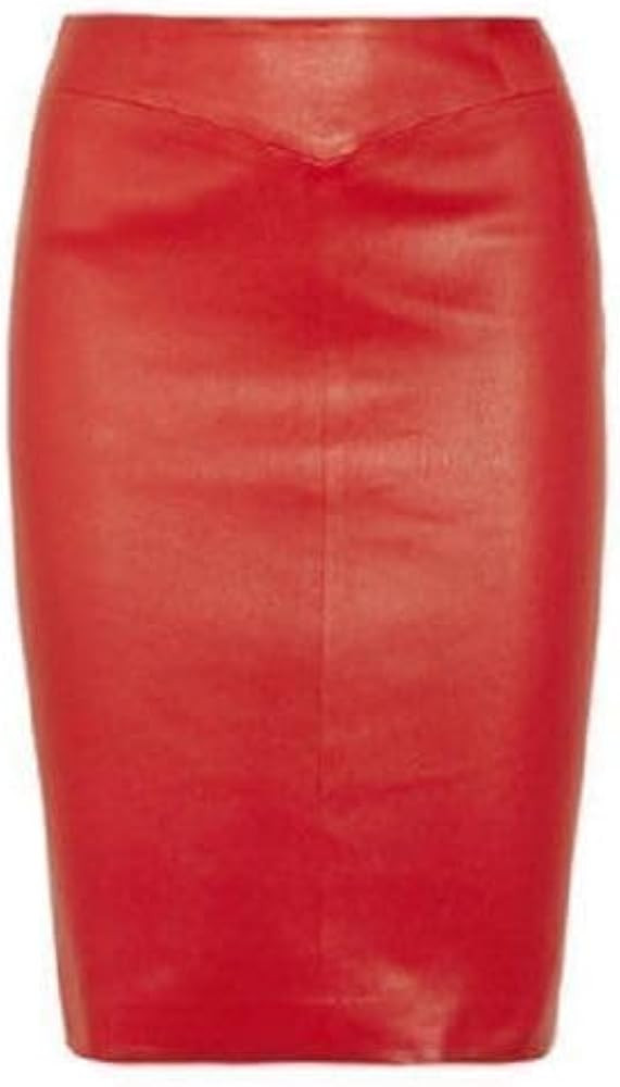 Women's Leather Skirt Genuine Soft Lambskin Leather Below-Knee Skirt Black, Red, Brown, White | Amazon (US)