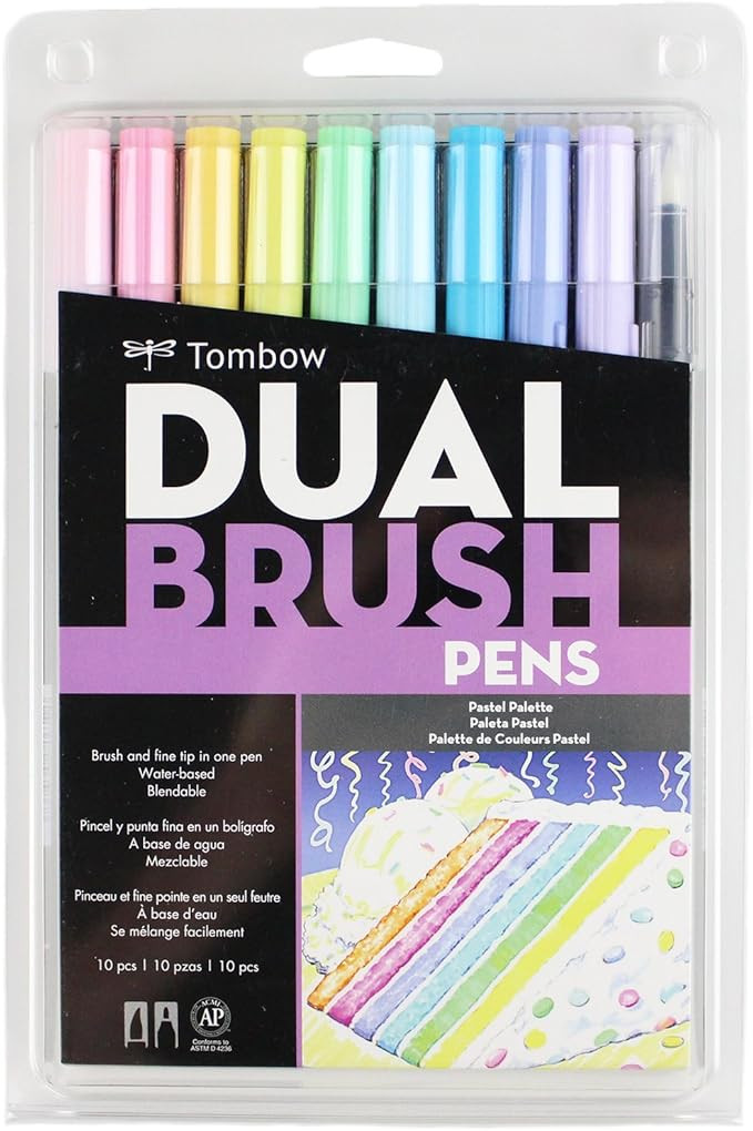 Tombow 56187 Dual Brush Pen Art Markers, Pastel, 10-Pack. Blendable, Brush and Fine Tip Markers | Amazon (US)