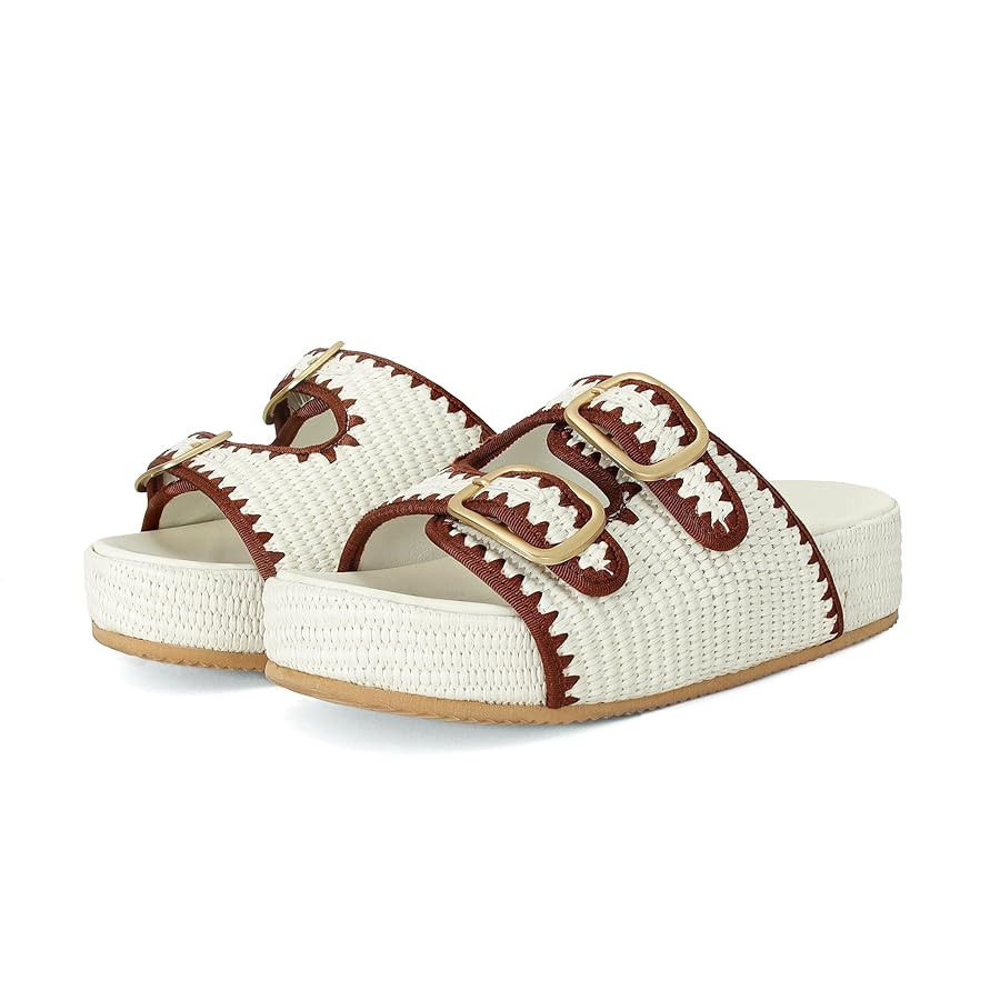 Raffia Sandals for Women Platform Slide Sandals Espadrille Adjustable Double Buckle Summer Comfor... | Amazon (US)