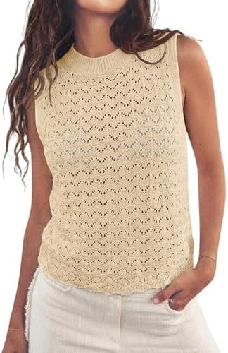 Fisoew Womens Summer Knit Sweater Vest Sleeveless Crochet Tank Tops Hollow Boho Beach Vacation Co... | Amazon (US)