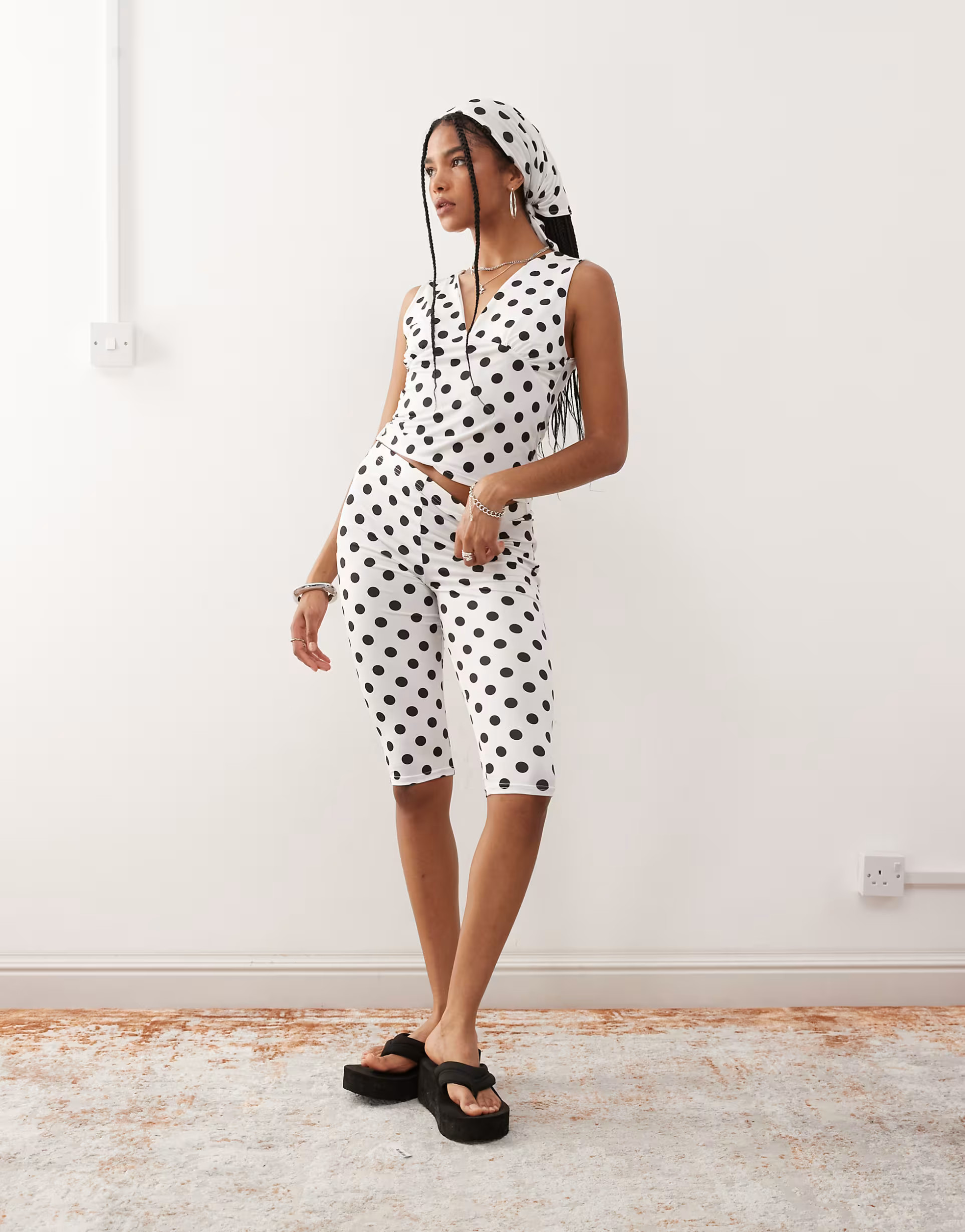 Reclaimed Vintage polka dot print capri trouser co-ord in white | ASOS (Global)