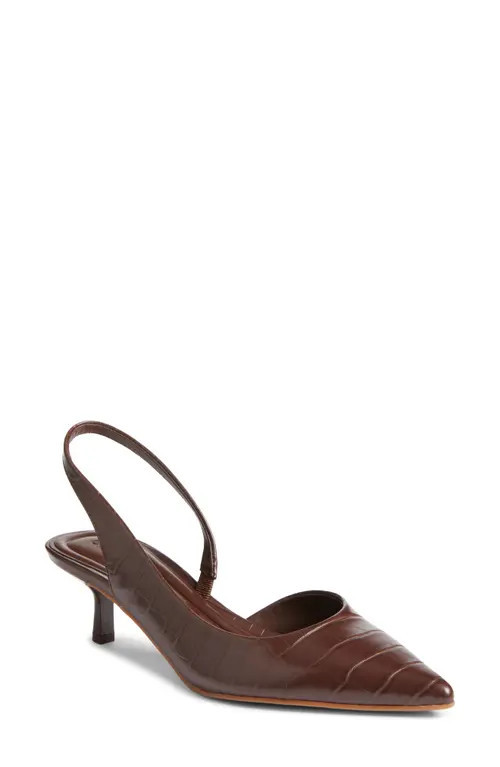 Open Edit Corina Slingback Half d'Orsay Pointed Toe Kitten Heel Pump in Brown Chocolate Croco at Nordstrom, Size 6.5 | Nordstrom