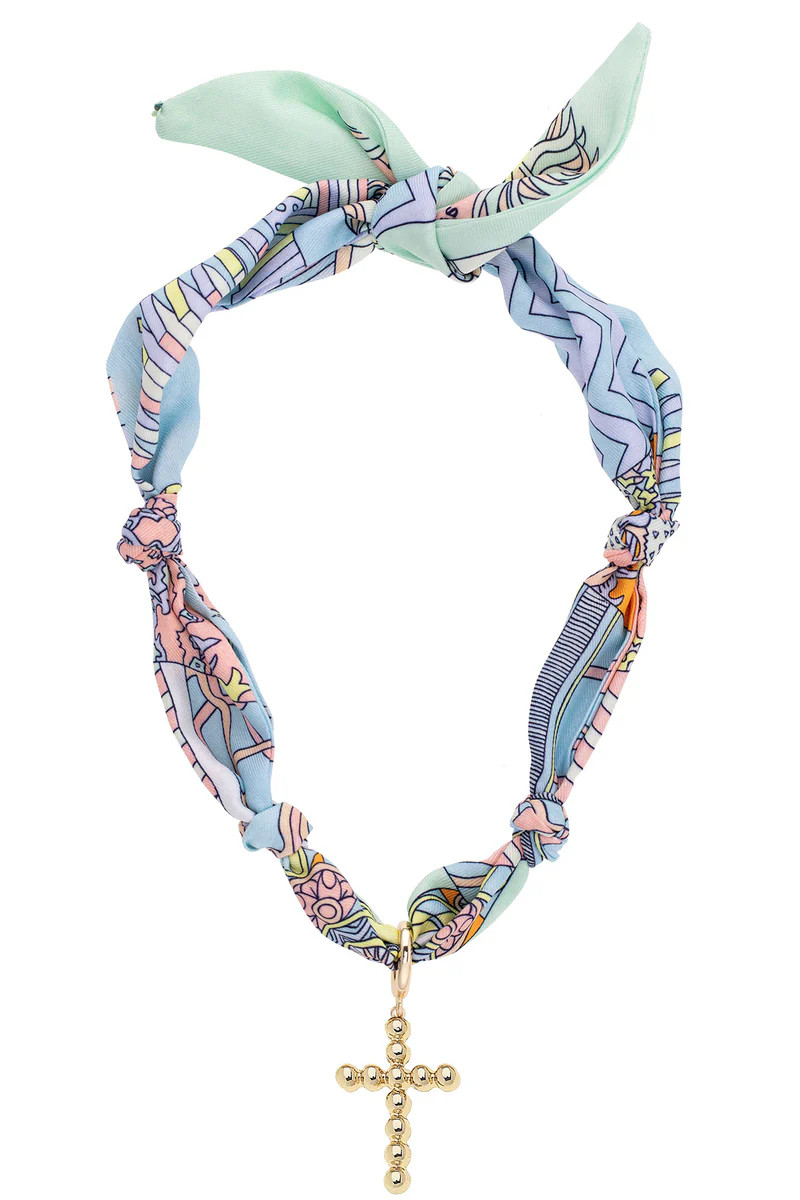 PREORDER 8/14: Louisa Beaded Cross Scarf Necklace in Pastel Multi | CANVAS