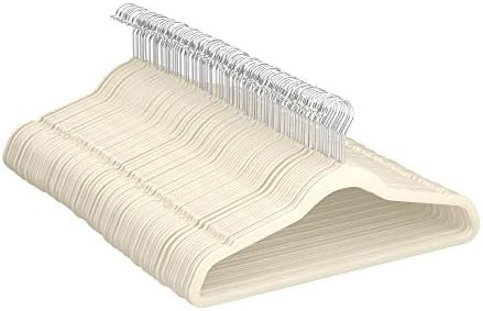 Amazon Basics Slim, Velvet, Non-Slip Clothes Suit Hangers, Ivory/Silver - Pack of 100 | Amazon (US)