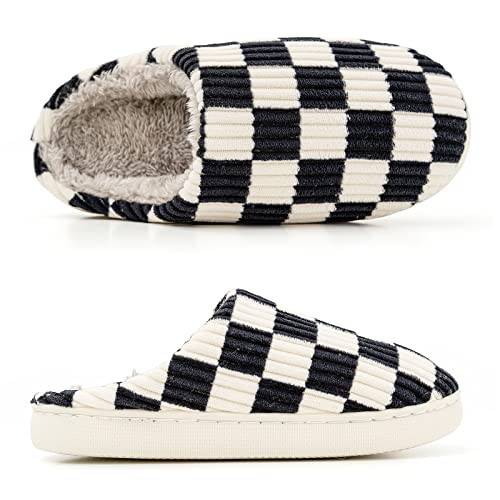 ROPULP House Slippers for Women/Men, Checkered Slippers, Women's Checkerboard Teen Girls Trendy Plaid Scuff Slides, Men's Fuzzy Cotton Indoor Slip-on Memory Foam Bedroom Home Shoes | Amazon (US)
