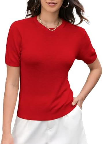 DAIMIDY Women's Short Sleeve Crew Neck Sweaters Lightweight Summer Sweater Casual Knit Pullover T... | Amazon (US)