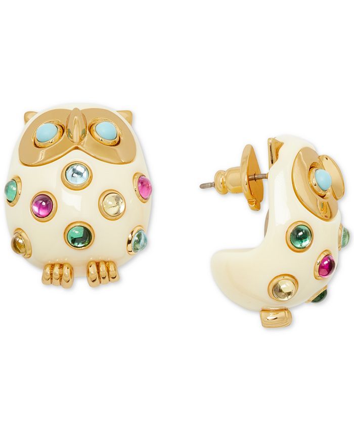 kate spade new york Gold-Tone Pavé & Stone Owl Huggie Hoop Earrings & Reviews - Earrings - Jewel... | Macys (US)