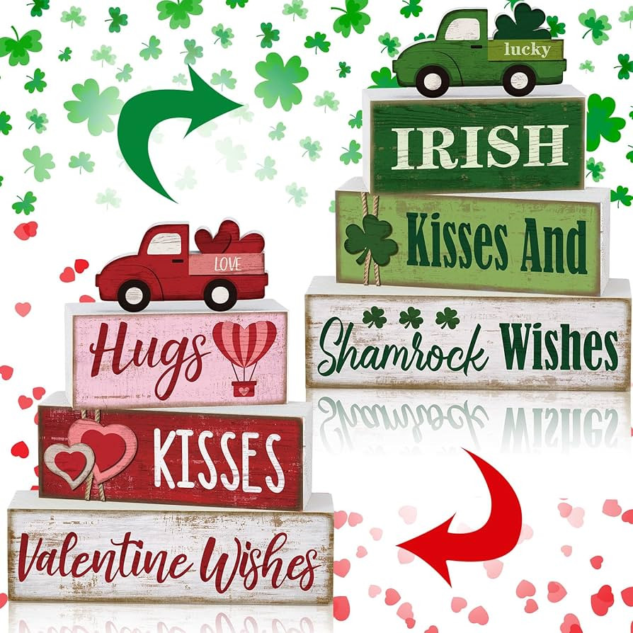 4 Pcs Valentine's Day Decorations for Home Reversible Valentine St. Patrick's Day Centerpiece Dec... | Amazon (US)