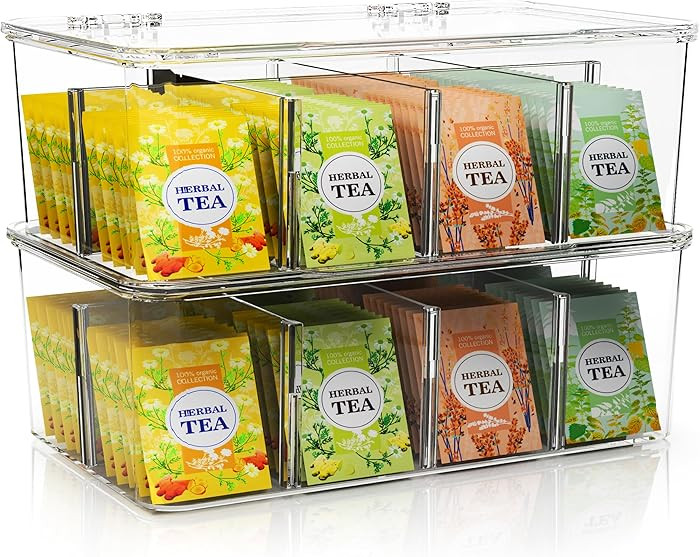 Utopia Home - Tea Bag Organizer With Lids, (2 Pack) Clear Pantry Storage Box - Stackable Partitio... | Amazon (US)