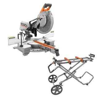 15 Amp 12 in. Corded Sliding Miter Saw and Universal Mobile Miter Saw Stand with Mounting Braces | The Home Depot
