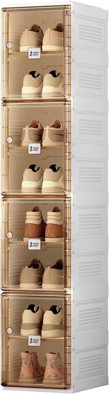 Shoe Organizer Storage Box, Portable Folding Shoe Rack for Closet with Magnetic Clear Door,Large ... | Amazon (US)