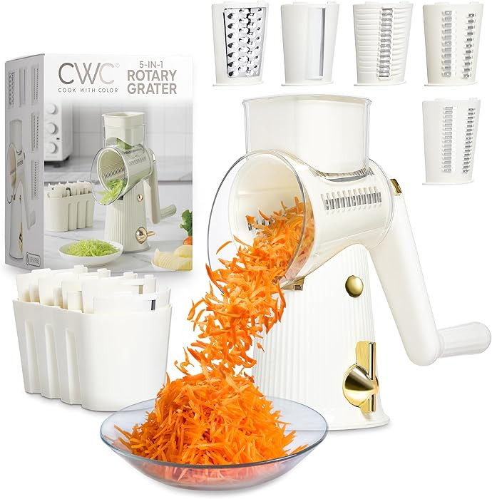 COOK WITH COLOR Rotary Cheese Grater with Handle - Counter Cheese Grater Suction Base with Hand C... | Amazon (US)