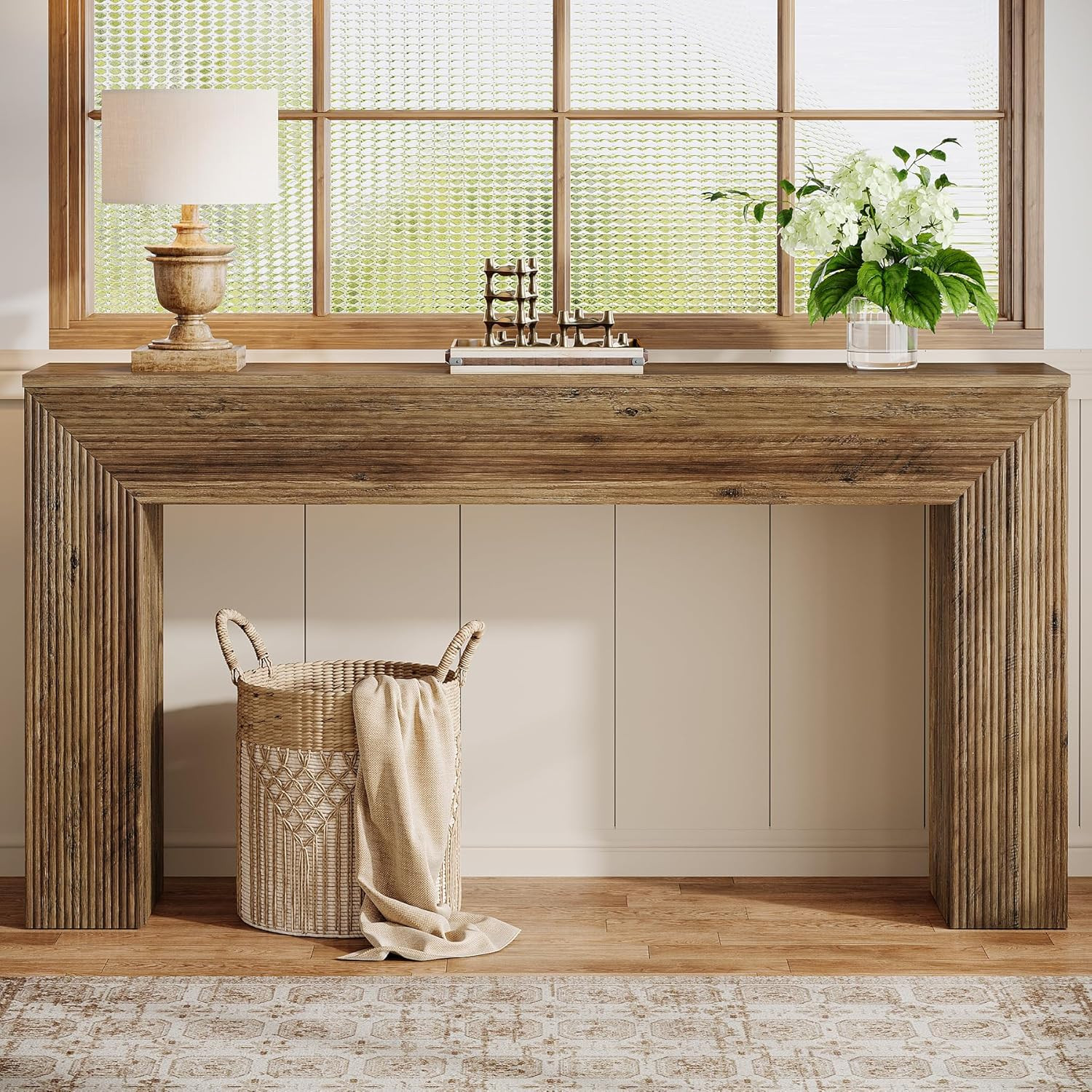 Tribesigns 63" Console Table, Rustic Fluted Long Sofa Table Behind Couch for Entryway, Living Roo... | Amazon (US)