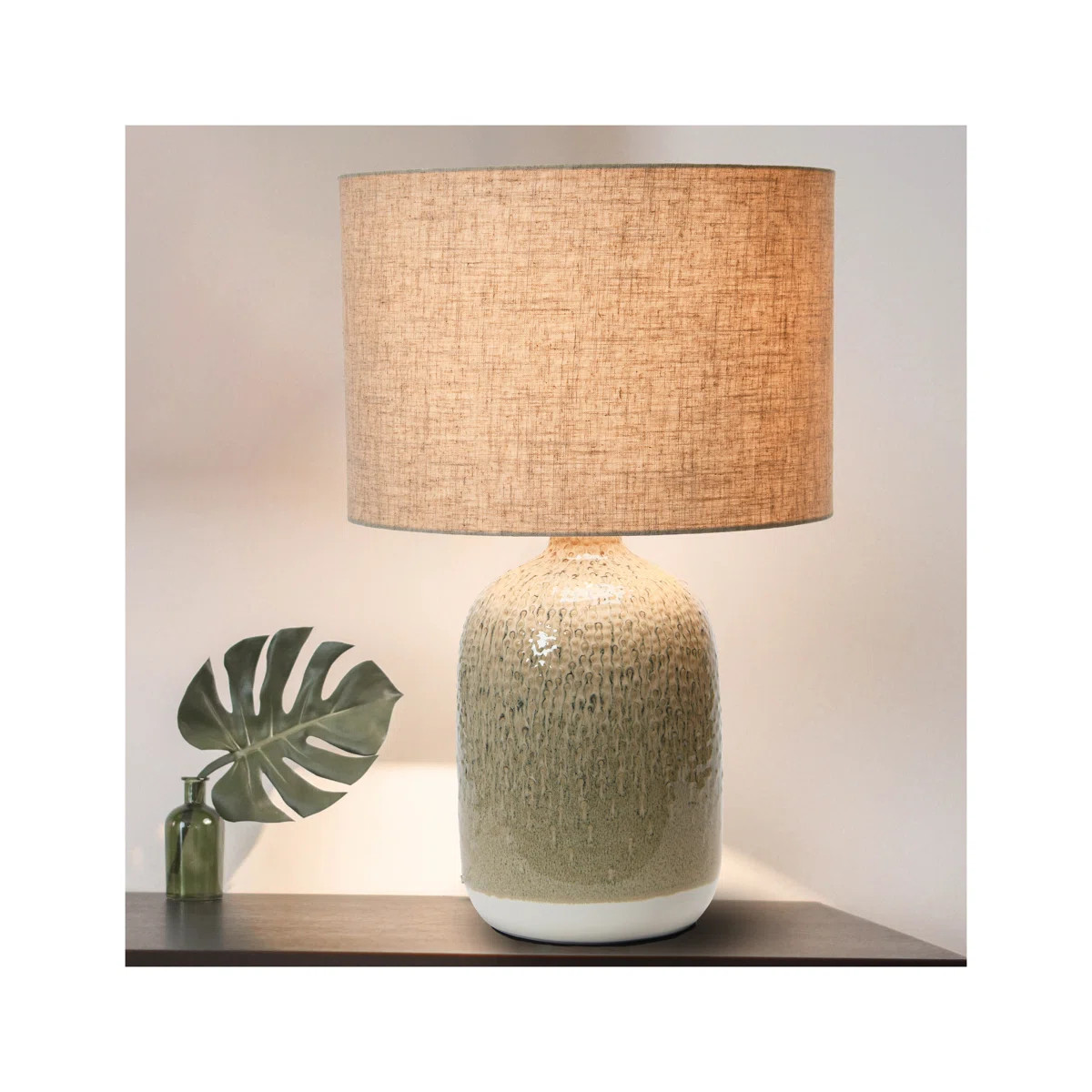 Tobiah Stoneware Table Lamp with Linen Shade and Reactive Glaze | Wayfair North America