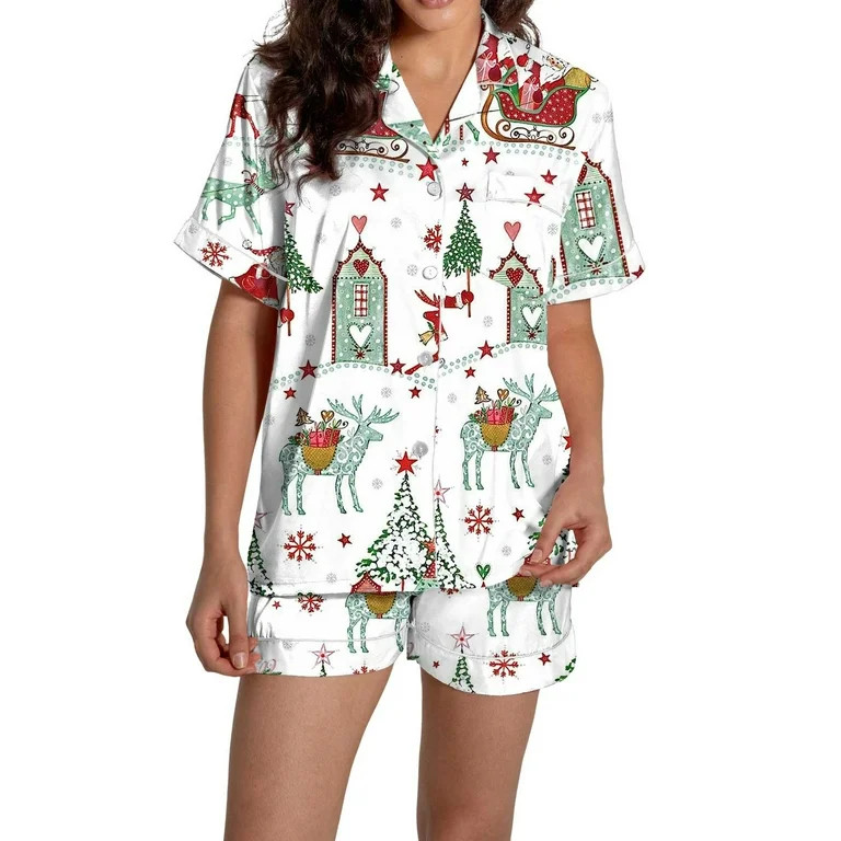 Christmas Clear Pajamas for Women Set Women Pajamas Graphic Printed Silk Satin Cute Sleepwear But... | Walmart (US)