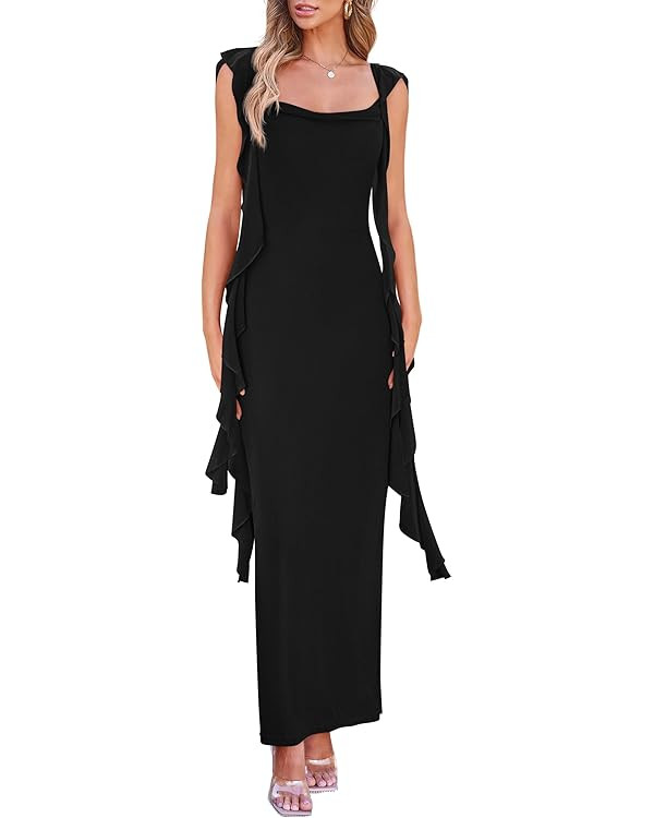 PRETTYGARDEN Women's 2025 Summer Wedding Guest Dress Sleeveless Ruffle Formal Cocktail Party Maxi... | Amazon (US)