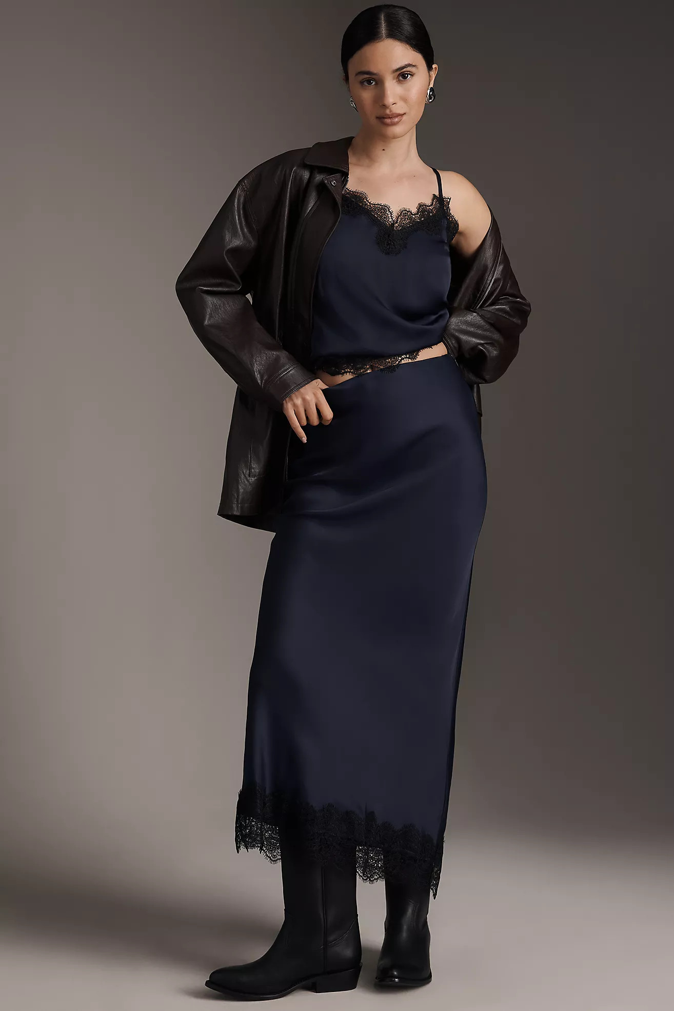 ALIGNE Ari Lace-Trim Satin Slip Maxi Skirt | Anthropologie (US)