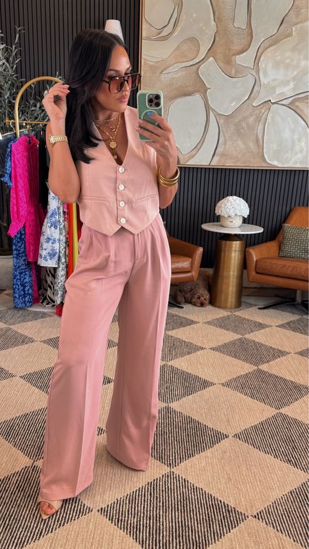 Absolutely in love with this pink monochromatic outfit! 💗🌸🎀

Wearing a small in vest, xs long in pants. 
I’m 5’2, 135 lbs, 34 DD, 25 in waist 

Outfit will be saved in my storefront under April Finds!

#petitefashion #fashionover40 #fashioninspo #springfashion

#LTKstyletip #LTKfindsunder100 #LTKover40