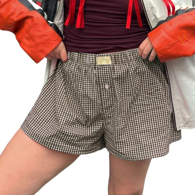 Woman Pants Clearance Women's Shorts Cute Soft Elastic Low Waist Plaid Print Button Front Pajama ... | Walmart (US)