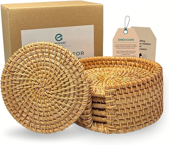 Amazon.com: Eneocare Handmade Natural Rattan Coasters for Drinks, Wicker Boho Coasters, Woven Coa... | Amazon (US)