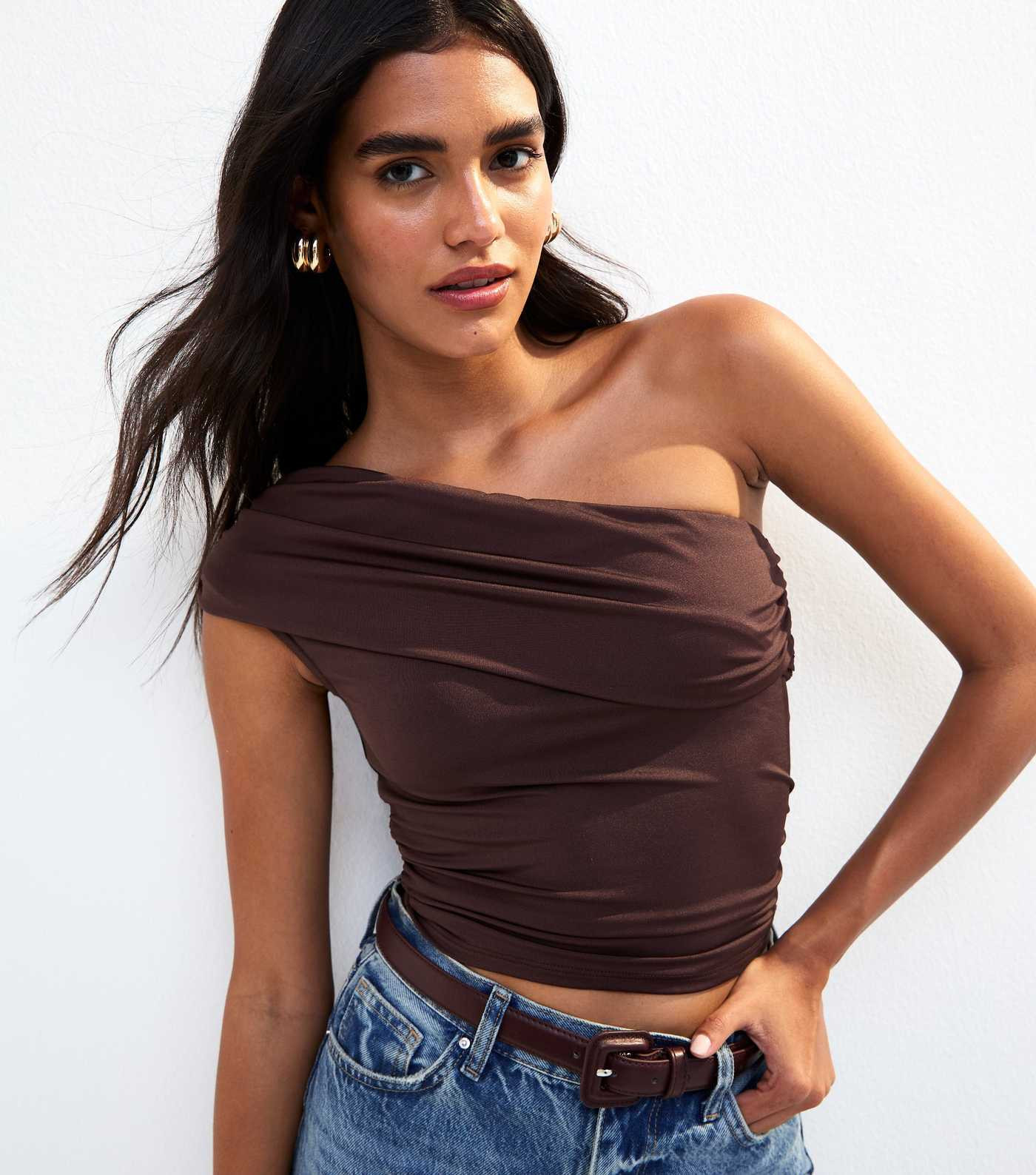 Brown Ruched One Shoulder Top | New Look | New Look (UK)