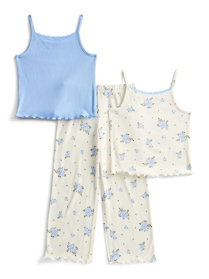 Wonder Nation Girls Tank Tops and Pants Sleep Set, 3-Piece, Sizes 4-18 - Walmart.com | Walmart (US)