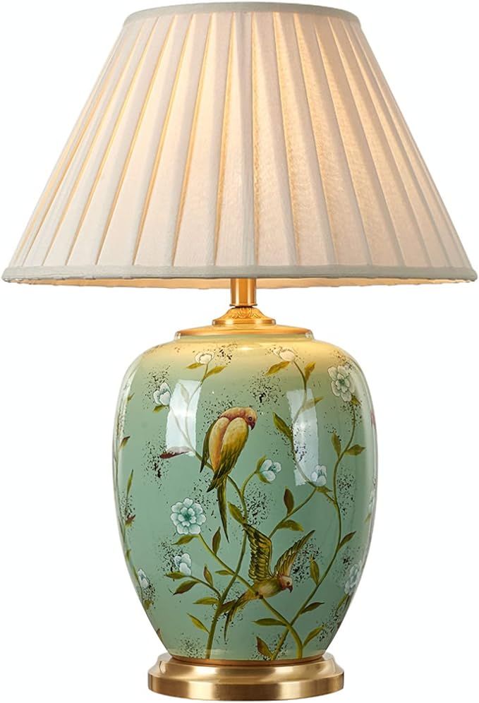 PSXPSXO Green Flower and Bird Ceramics Table Lamp 25.5" Chinoiserie Lamp American Handmade Beige ... | Amazon (US)