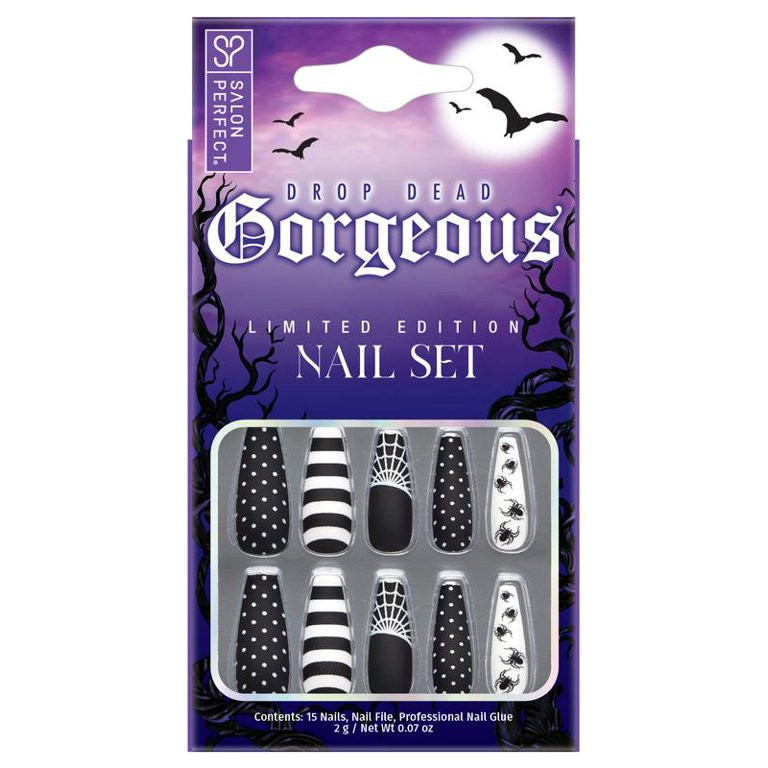 Salon Perfect Halloween Press On Nails, 235 Matte Black White Spider Fake Nail Kit, 30 Nails | Walmart (US)