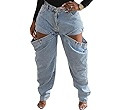 YOOTIKO Women's Baggy Jeans Y2K High Waisted Cutout Straight Leg Stretchy Boyfriend Denim Pants S... | Amazon (US)