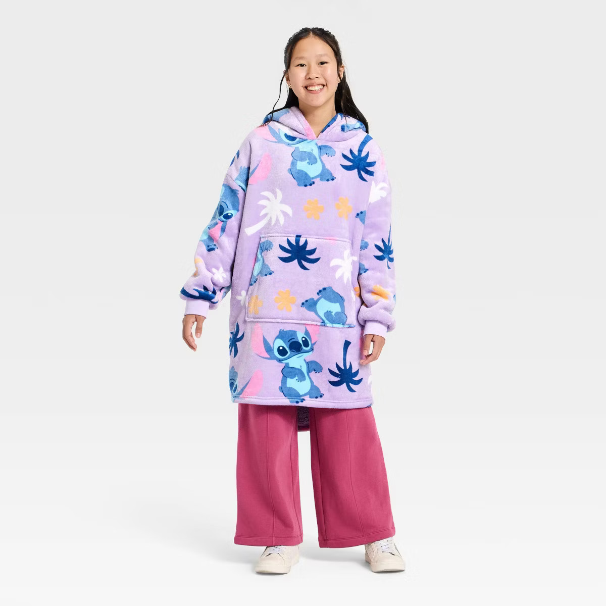 Girls' Stitch Palm Trees Oversized Plush Hooded Sweatshirt - Purple | Target