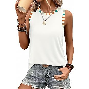 Sampeel Tank Tops for Women Round Neck Boho Color Block Sleeveless Tops Summer Beach Vacation Clo... | Amazon (US)