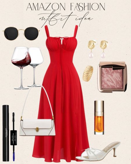 Gorgeous amazon red corset midi dress for a date night or special occasion! #Founditonamazon #amazonfashion #inspire Amazon fashion outfit inspiration 

#LTKFindsUnder100 #LTKWedding #LTKStyleTip