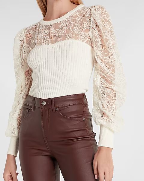 Lace Balloon Sleeve Sweater | Express