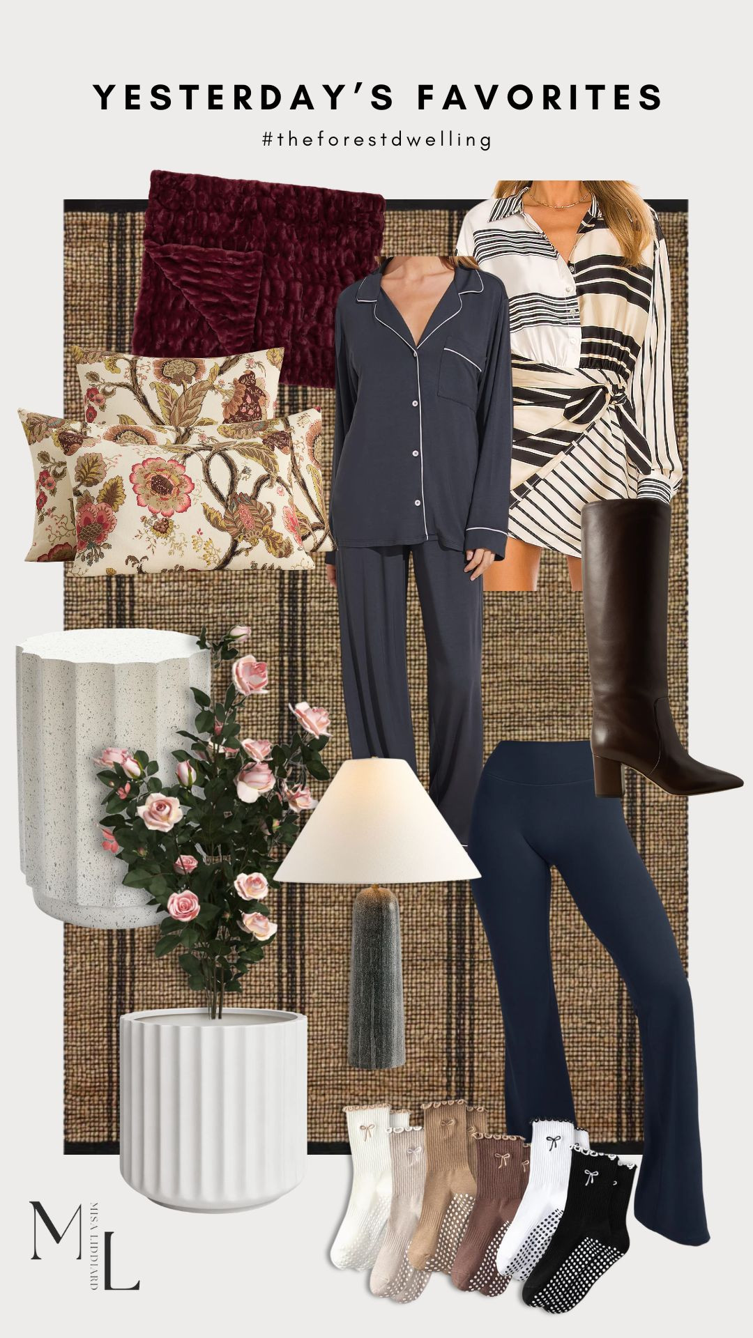 Yesterday's top picks! This pajama set is so good. The perfect amount of stretch and so soft. Lots of colors. The flare pants are my new favorite! So flattering. The Kamille mini dress with the knee high boot is the perfect combo. This faux rose plant is 45" tall. I styled it in the shade on my patio. Such a good addition for an organic pop of color. Zero maintenance! 

 #LTKdayinmylife #LTKSeasonal #LTKHome