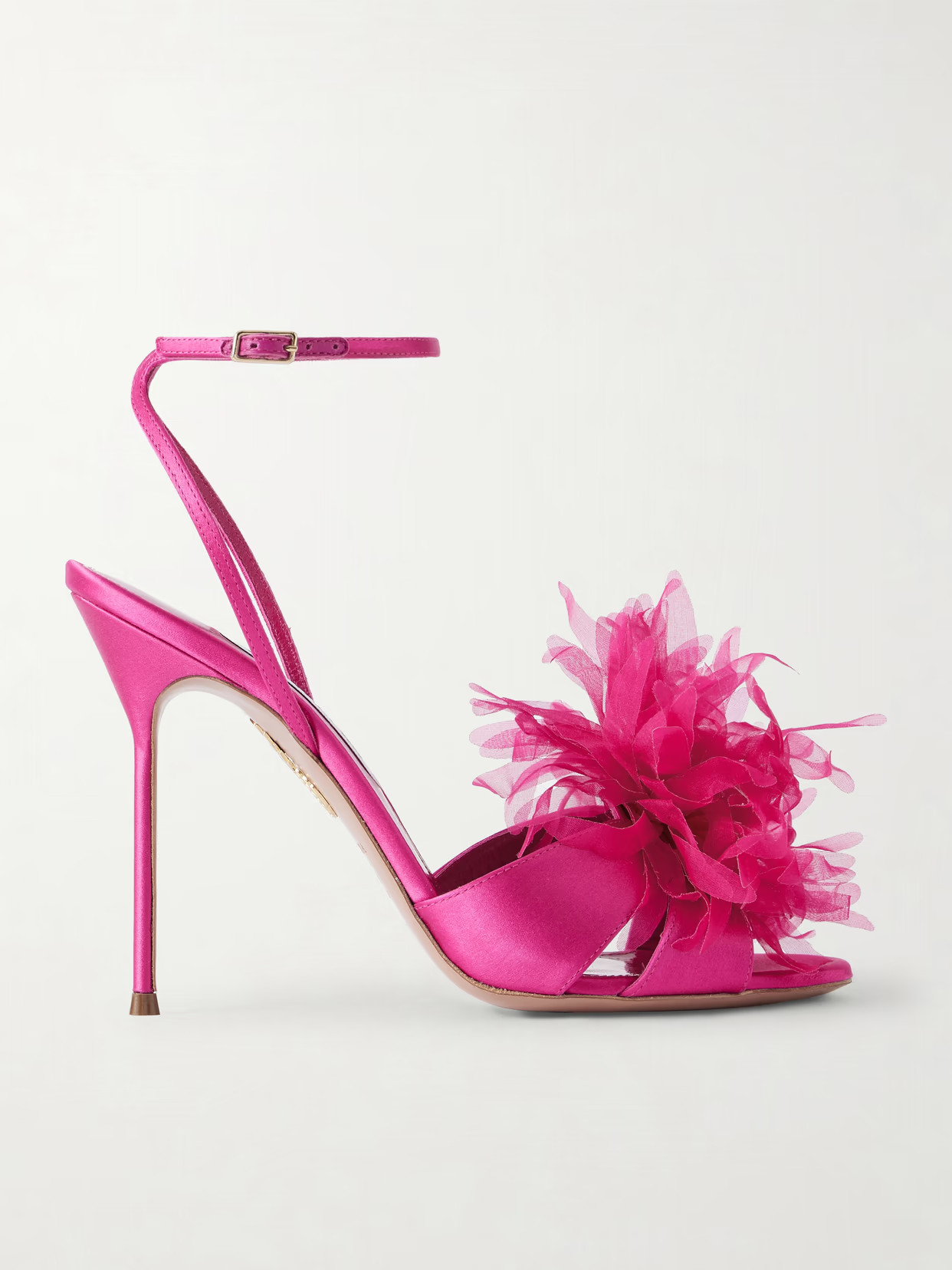 Aquazzura - Poème 105 Embellished Organza-trimmed Satin Sandals - Pink | NET-A-PORTER (US)