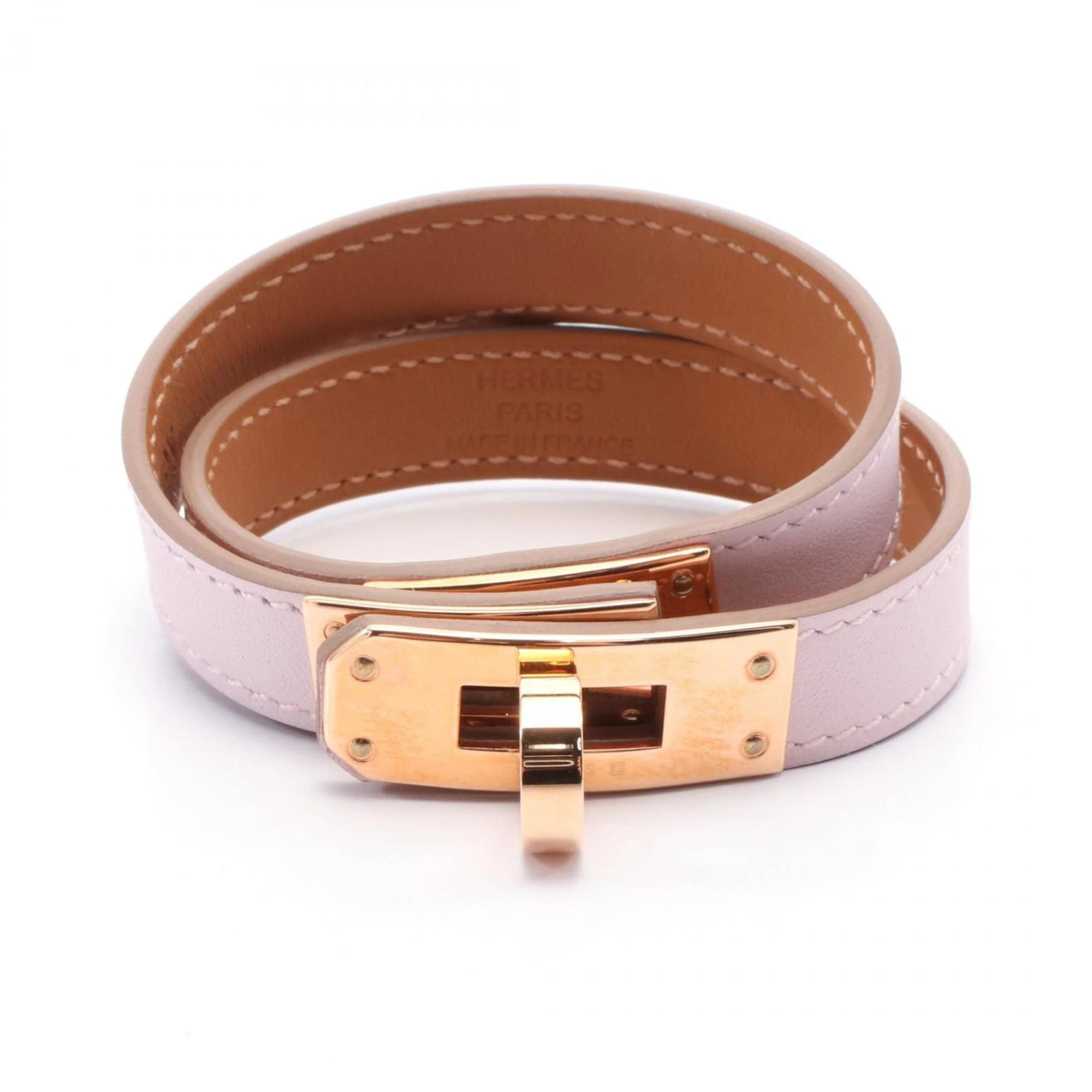 Hermes gold pink gold Plating Swift Leather Charm Bracelet (Pre-Owned) | Shop Simon