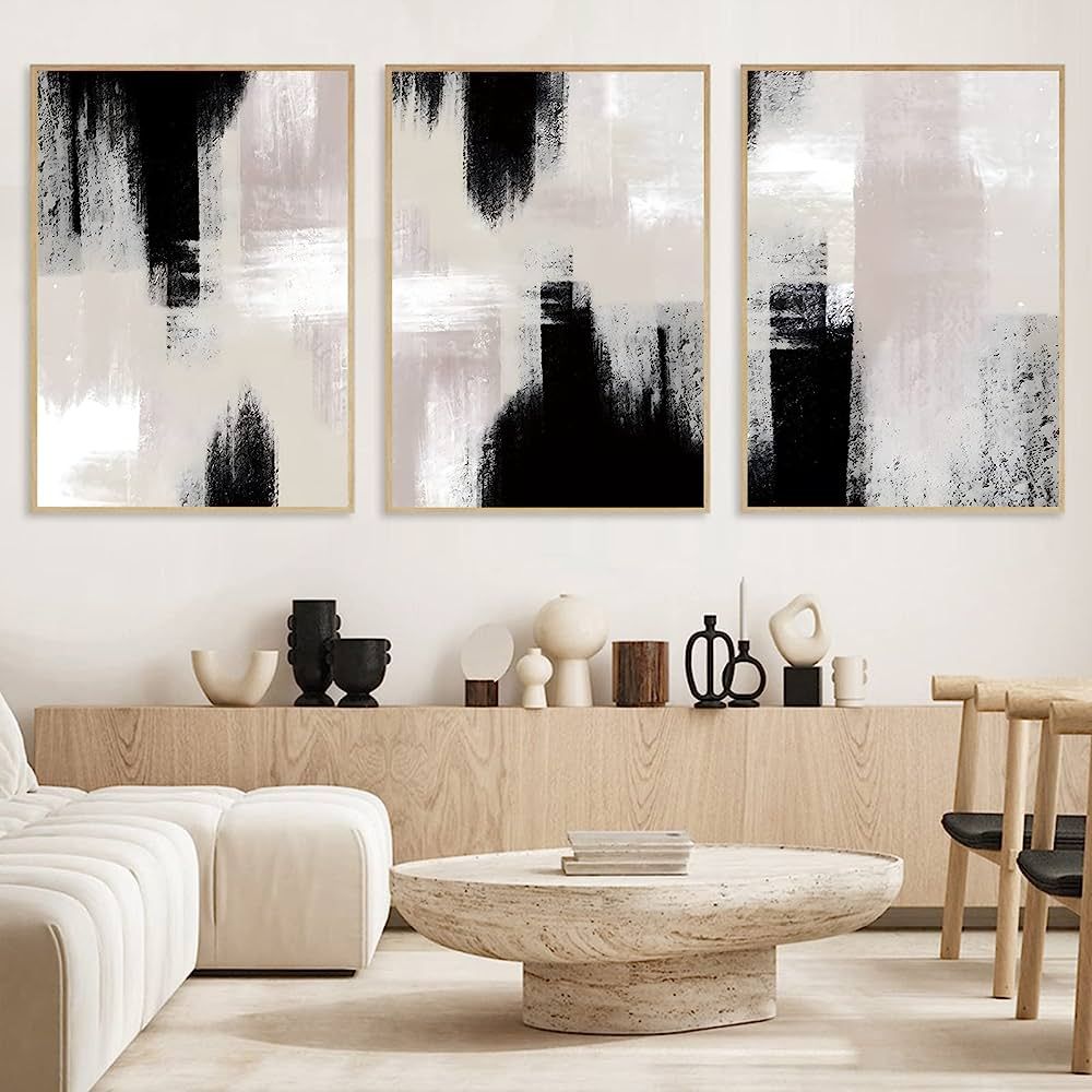 Beige and Black Canvas Wall Art Abstract Boho Painting Geometric Black and White Wall Poster Neut... | Amazon (US)