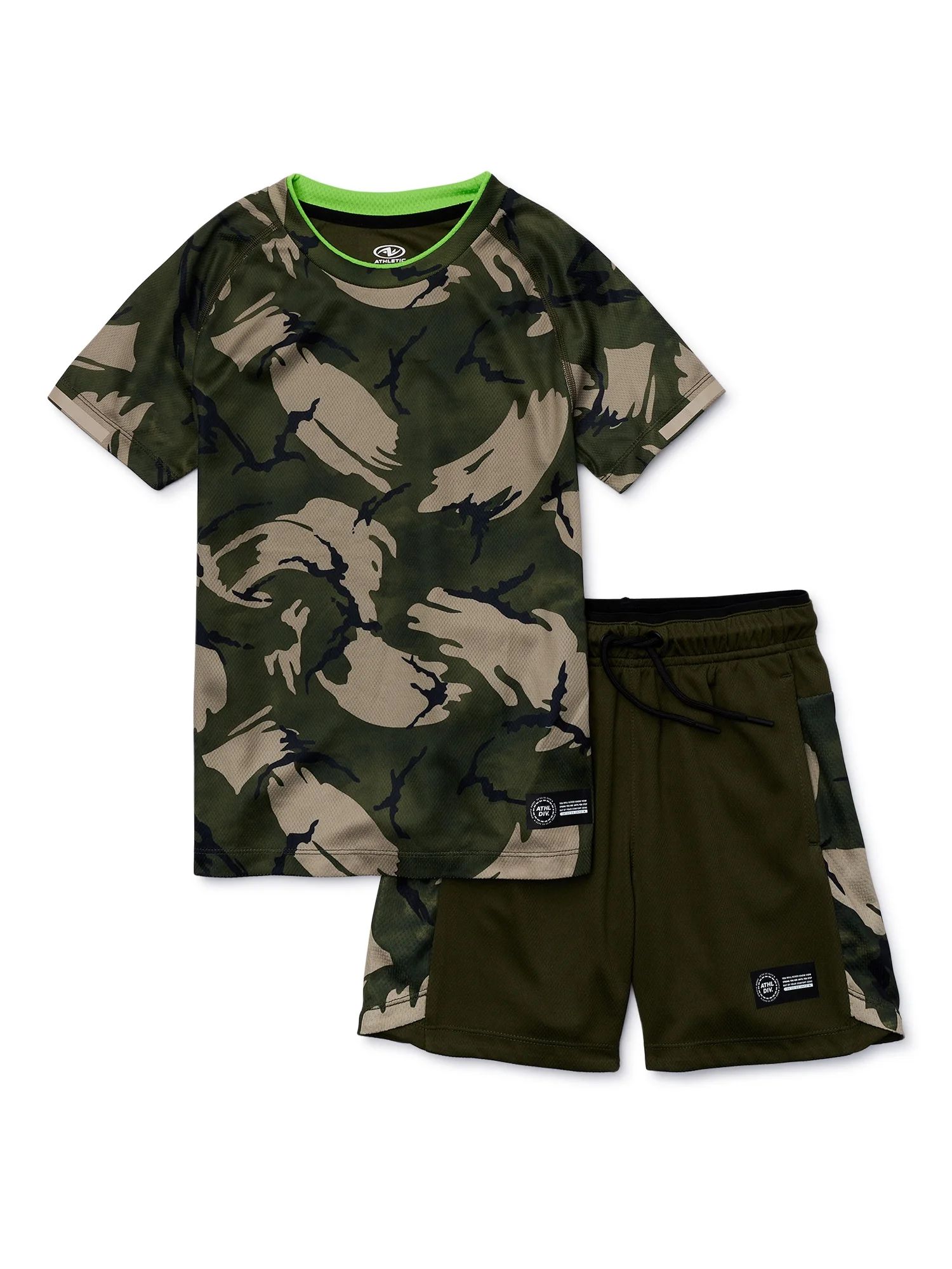 Athletic Works Boys Camo Printed Short Sleeve T-Shirt and Shorts Set, 2-Piece, Sizes 4-18 & Husky | Walmart (US)