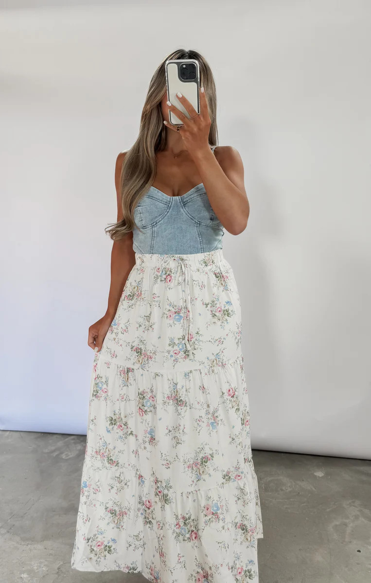 Nora Denim Bustier Bodysuit - Lt. Wash | CK Squared Boutique