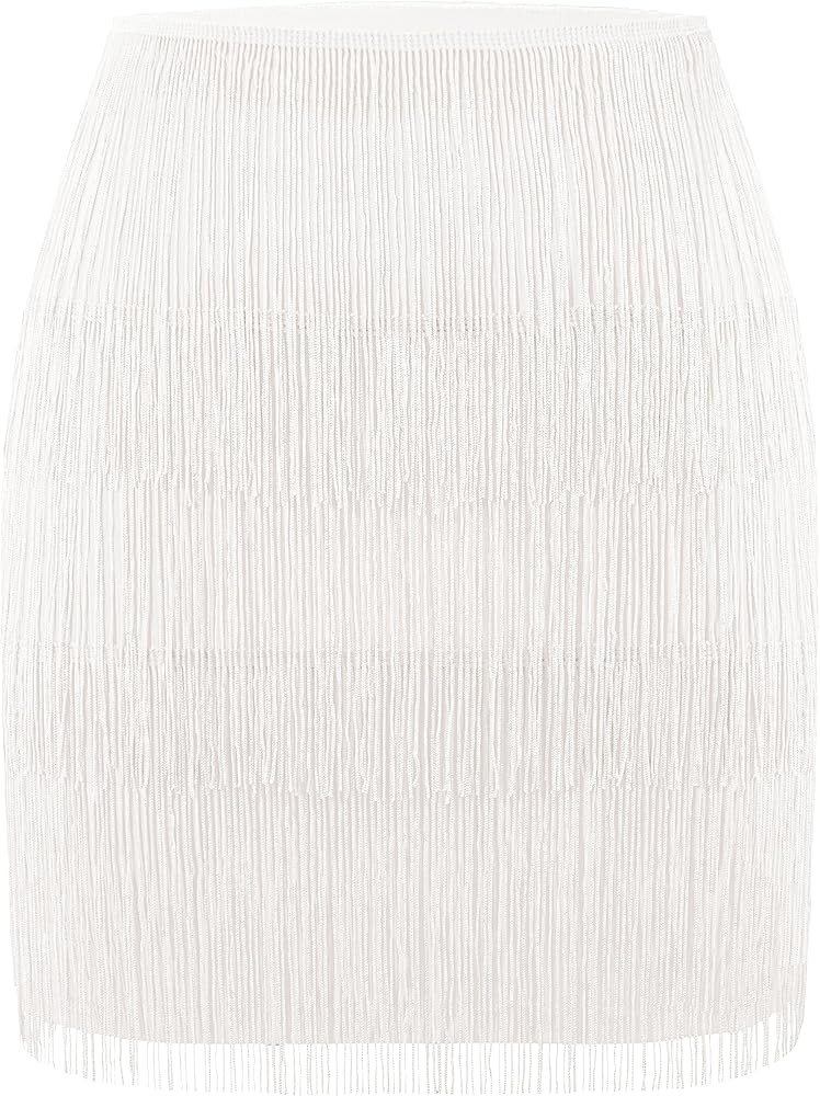 MANER Women’s Fringe Skirt Stretchy Sparkly Bodycon Tassel Trim Mini Skirt | Amazon (US)