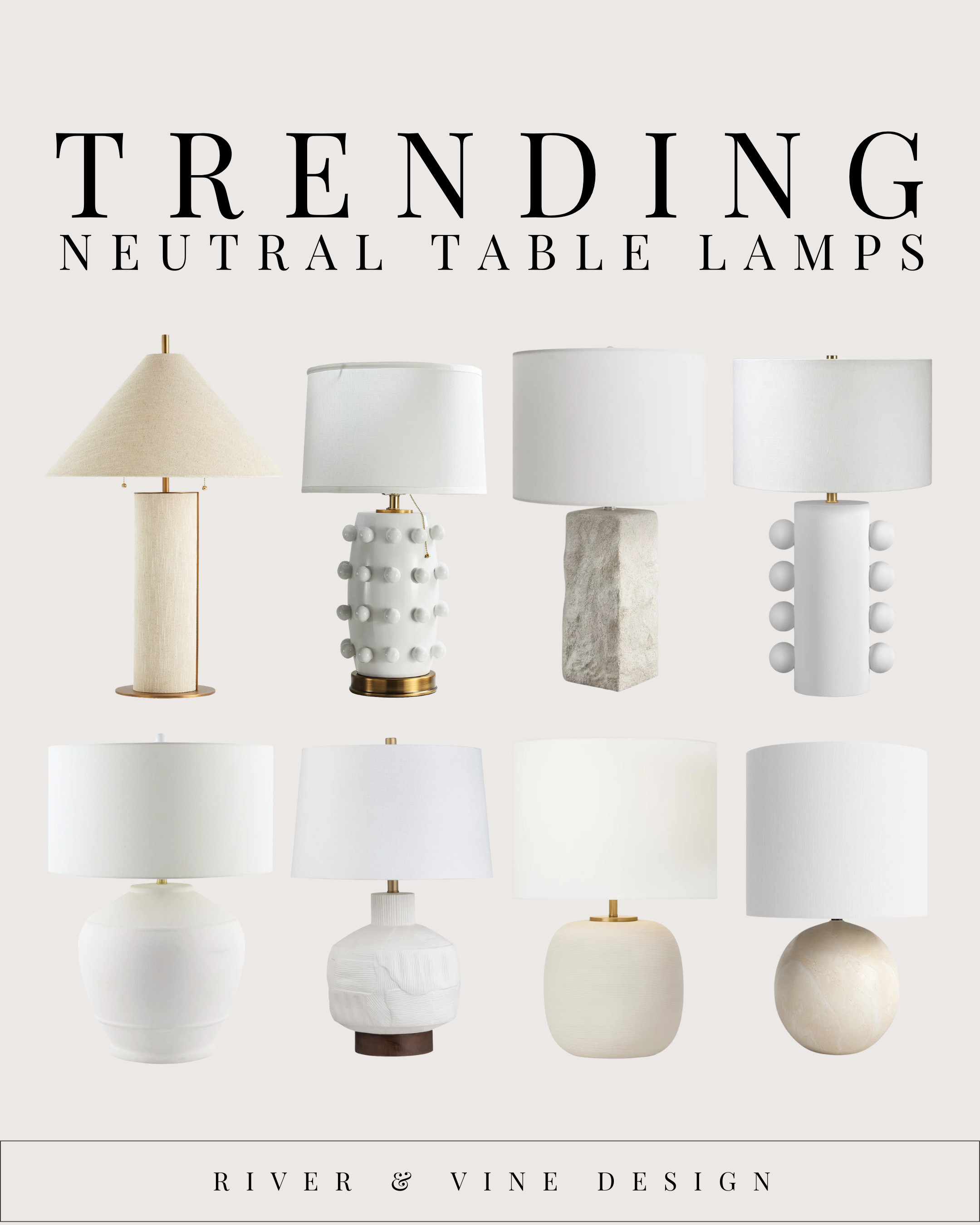 The best neutral table lamps that designers are using everywhere right now 🤍✨
If your room feels unfinished, it’s probably missing a statement lamp. These 8 picks are trending for a reason — they add texture, warmth, and a high-end look without loud colors or big price tags.

Why these are worth saving:
✔️ Sculptural shapes that double as decor
✔️ Neutral tones = timeless + easy to style with anything
✔️ Instant “designer” effect on consoles, nightstands, entryways, desks
✔️ Mix of stone, ceramic, linen, plaster + brass for that layered aesthetic

Lighting is one of the easiest ways to make a room feel styled instead of staged — and these lamps do exactly that.

🛒 All sources + price points linked on LTK
💾 Save to shop later
💬 Follow @river_vine_design for more high/low finds, styling tips & curated looks daily 

 #LTKHome