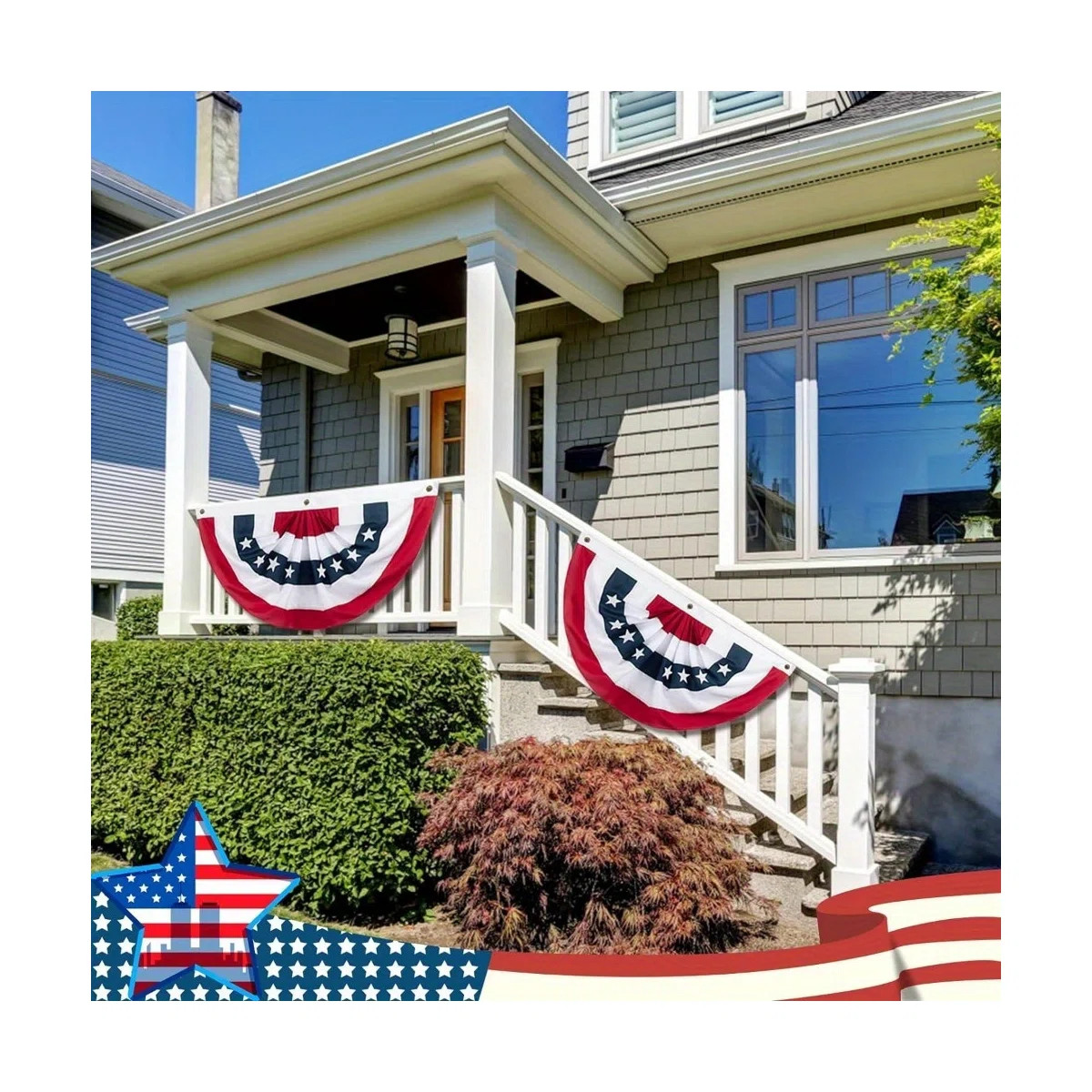 2pcs American Pleated Fan Flag, 35.4*17.7in USA Patriotic Half Fan Bunting Flag, 4th of July Deco... | Wayfair North America