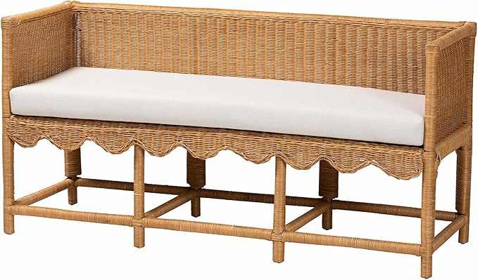 bali & pari Seranay Bohemian Scallop Light Honey Rattan Accent Bench | Amazon (US)