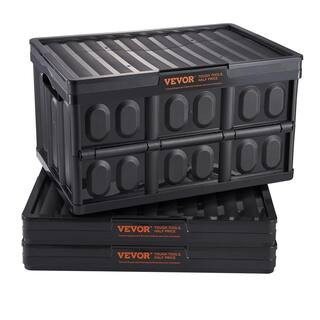 Collapsible Storage Bins with Lids 45L Folding Plastic Stackable Utility Crates with Handles (3-Pack) | The Home Depot