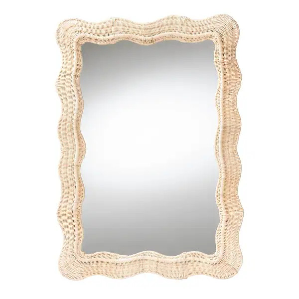 Hasana Bohemian Natural Scallop Rattan Accent Wall Mirror | Bed Bath & Beyond