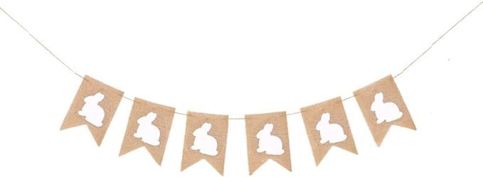 Easter Burlap Banners Decoartions, Rustic Rabbit Bunny Burlap Garland Banners for Easter Day Deco... | Amazon (US)